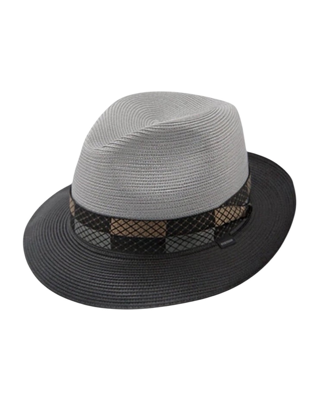 Stetson Andover Florentine Milan Straw Fedora Two Tone Black Grey Hat 55-6 7/8